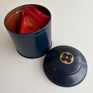 Louis Vuitton Navy Tea Tine Canister with Gold Mongram